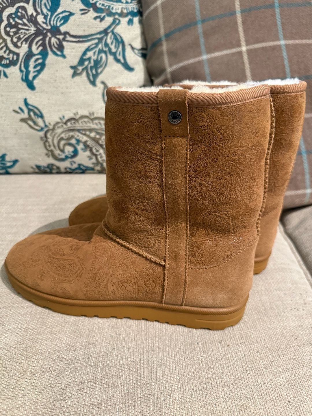 Abeo Chestnut Suede Paisley Print Cozy Winter Boots 2