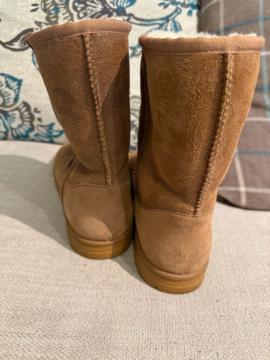 Abeo Chestnut Suede Paisley Print Cozy Winter Boots 5