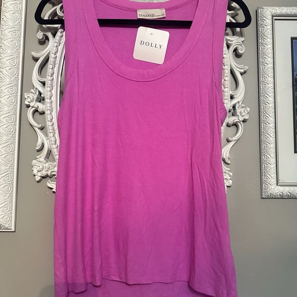 Zenana Pink Ribbed Scoop Neck Tank Top XL