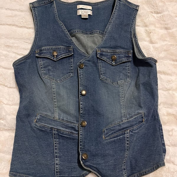 Christopher & Banks Women's Stretch Denim Vest Blue Button Down Sleeveless Size S