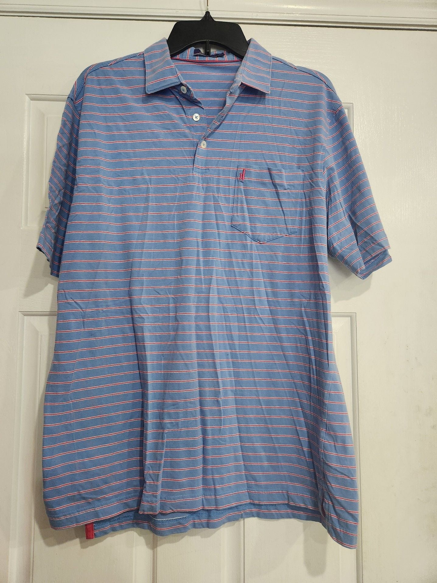Johnnie-O Men's Blue and Red Striped Short Sleeve Polo Shirt with Pocket Size L 2