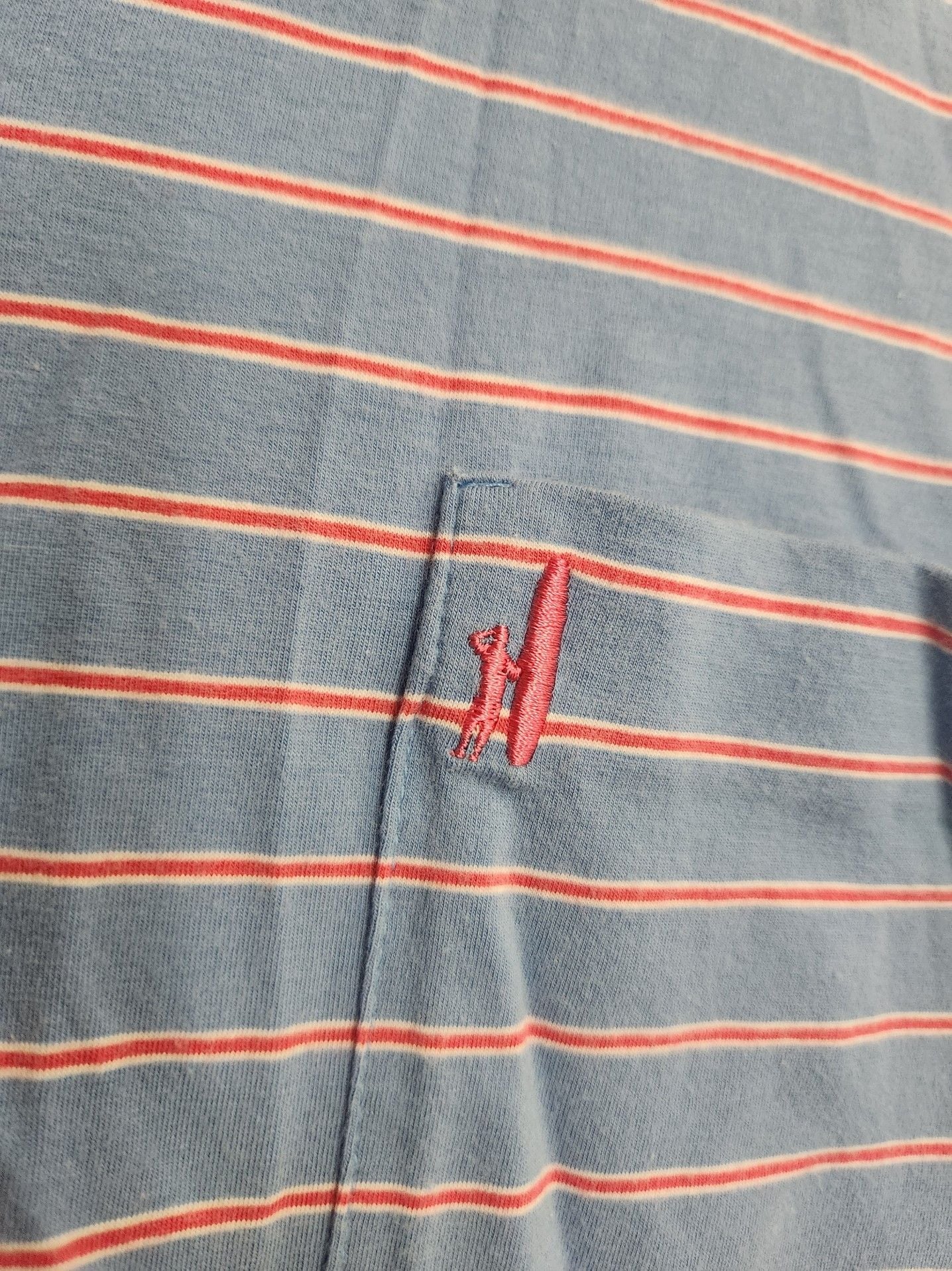 Johnnie-O Men's Blue and Red Striped Short Sleeve Polo Shirt with Pocket Size L 3