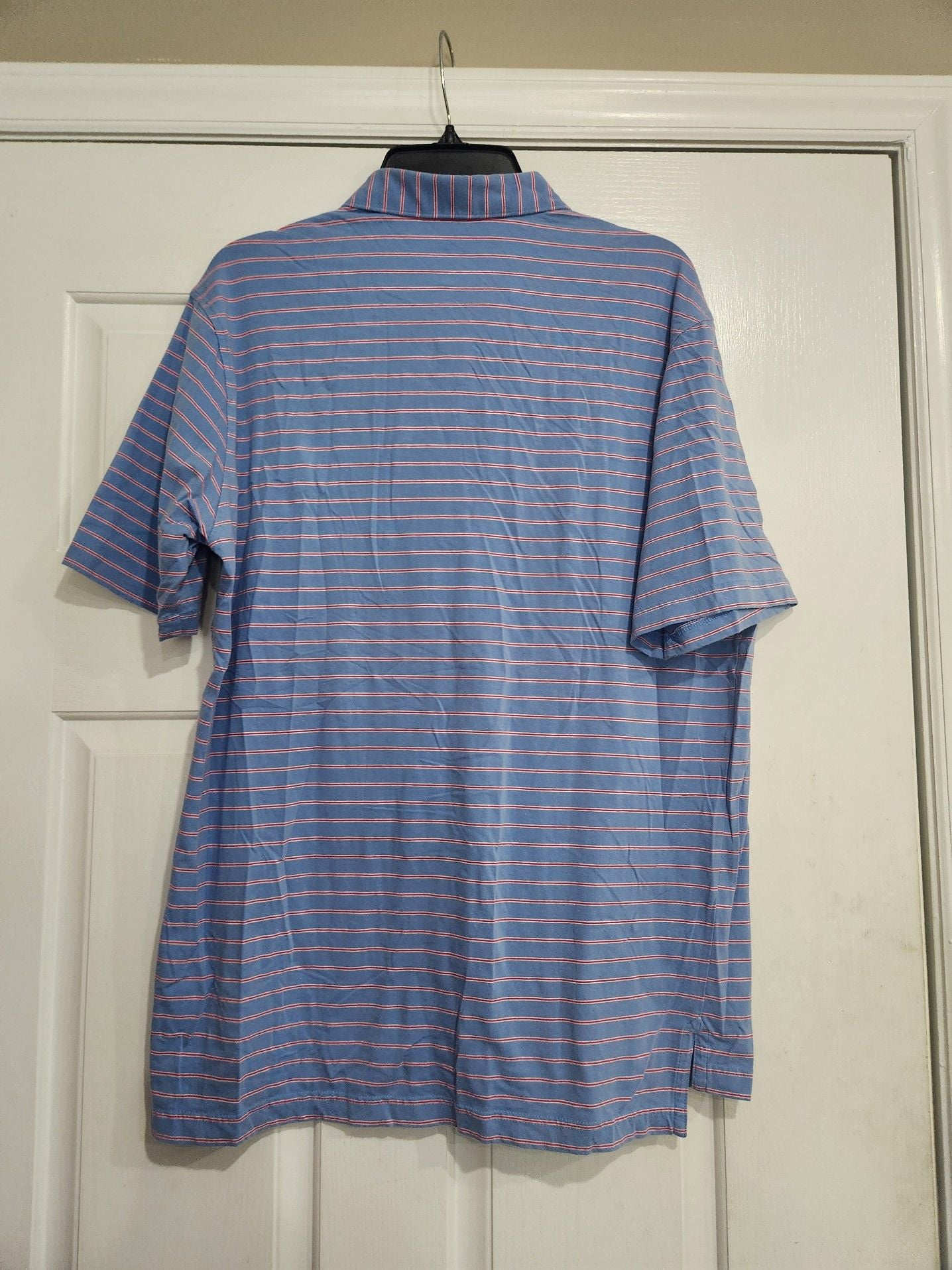 Johnnie-O Men's Blue and Red Striped Short Sleeve Polo Shirt with Pocket Size L 4