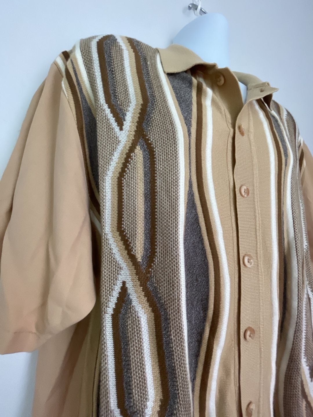 Stacy Adams Men's Tan Geometric Knit Short Sleeve Button-Up Shirt Size 2XL 3
