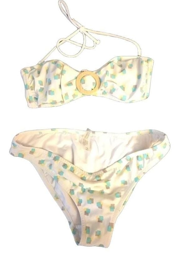 Victoria's Secret White Geometric Print Halter Bandeau Bikini Set 1