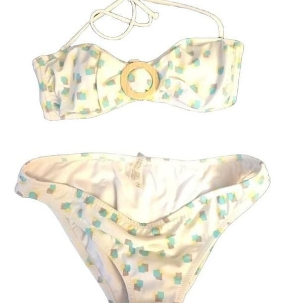 Victoria's Secret White Geometric Print Halter Bandeau Bikini Set 