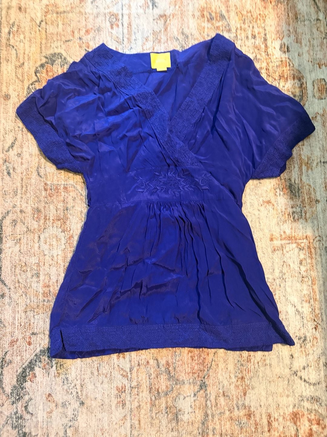 Anthropologie Maeve Adana Kimono Top Size 2 Royal Blue Viscose V-Neck Tunic 2