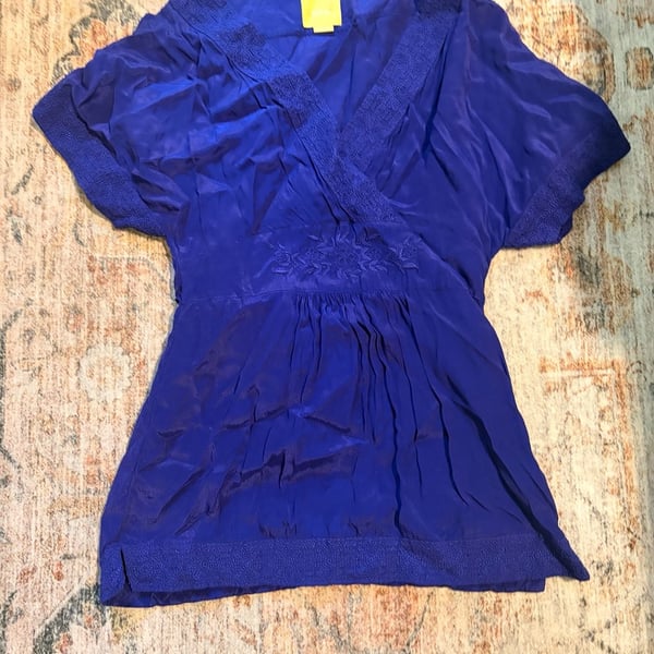 Anthropologie Maeve Adana Kimono Top Size 2 Royal Blue Viscose V-Neck Tunic