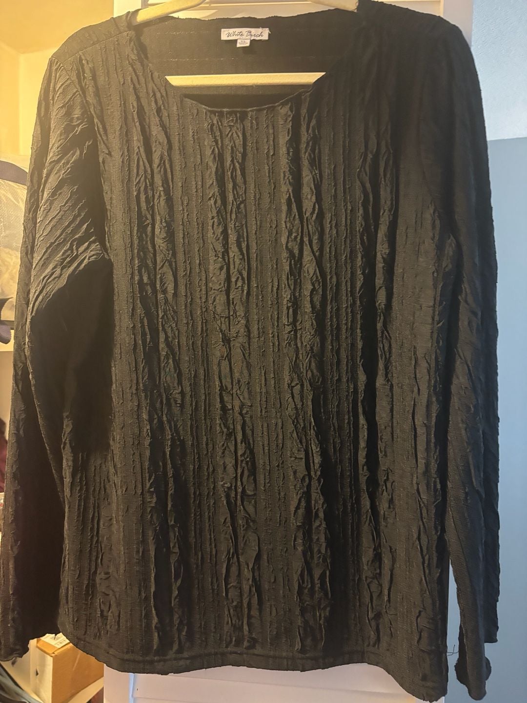 White Birch Black Textured Crinkle Long Sleeve Top XL 2