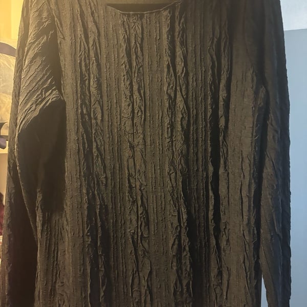 White Birch Black Textured Crinkle Long Sleeve Top XL