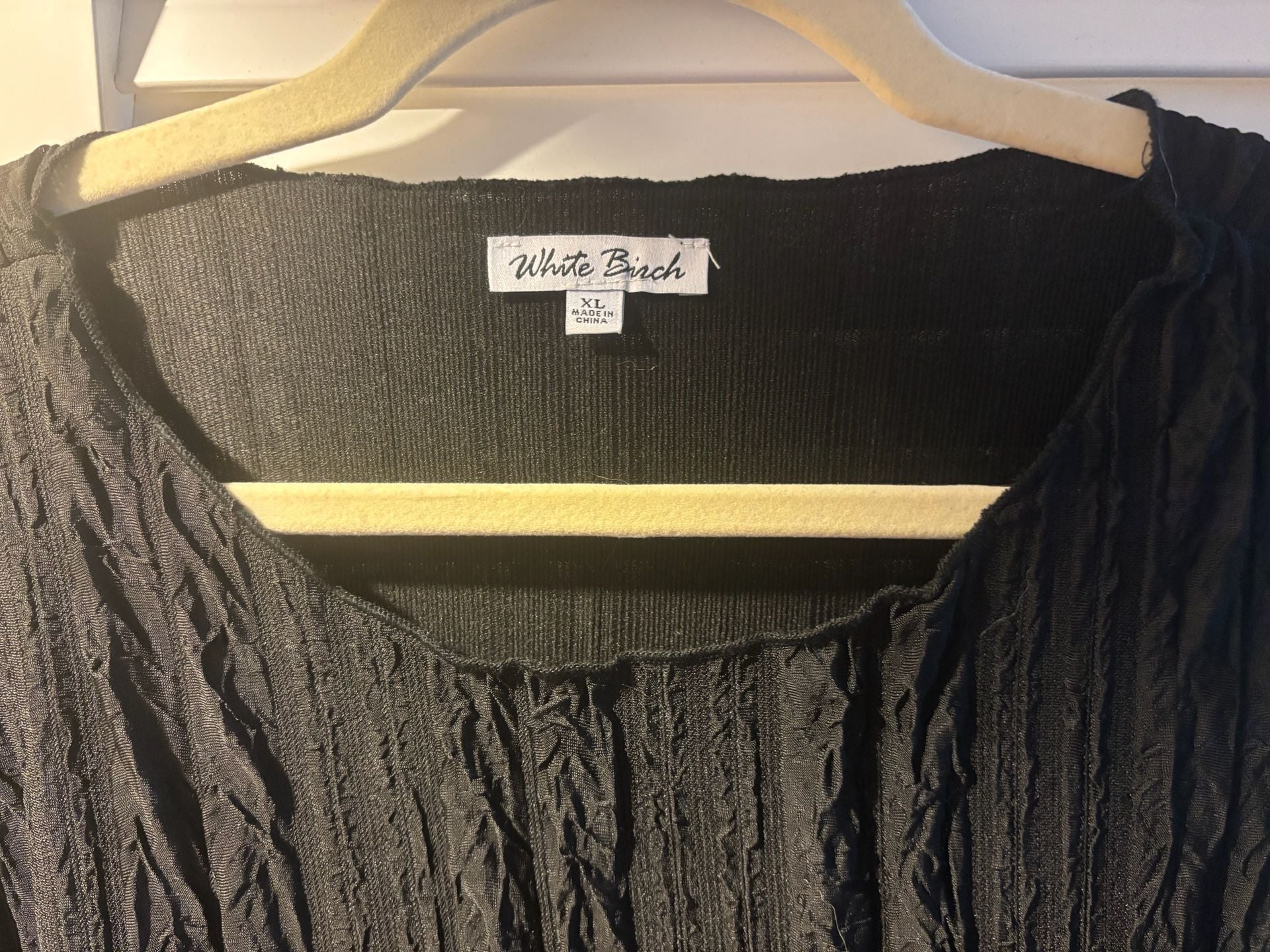 White Birch Black Textured Crinkle Long Sleeve Top XL 3
