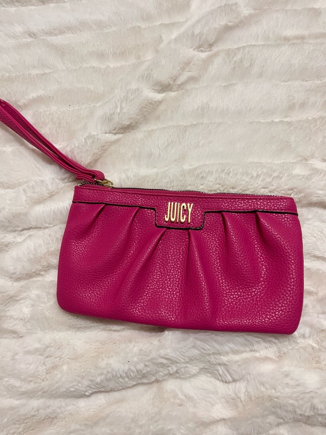 Juicy Couture Hot Pink Pebbled Leather Ruched Wristlet Clutch 2