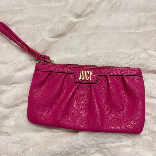 Juicy Couture Hot Pink Pebbled Leather Ruched Wristlet Clutch
