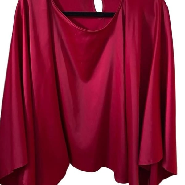 Red Satin Kimono Type Blouse Size L
