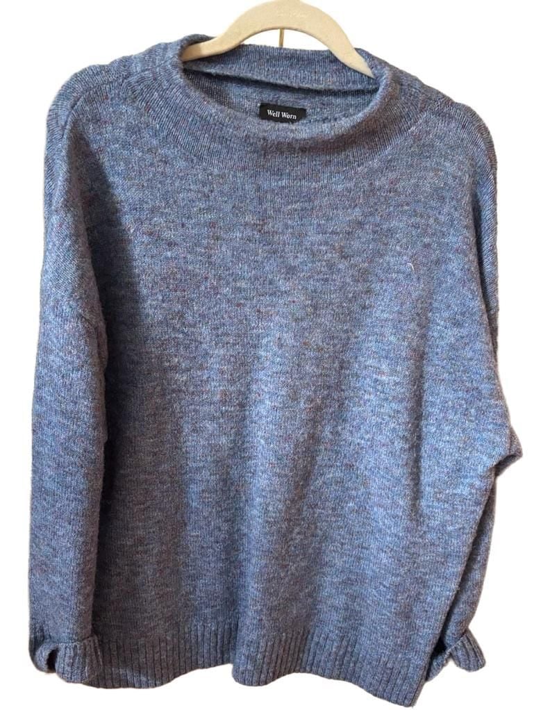 Well Worn Blue Marled Mock Neck Cozy Wool Blend Sweater XL 2