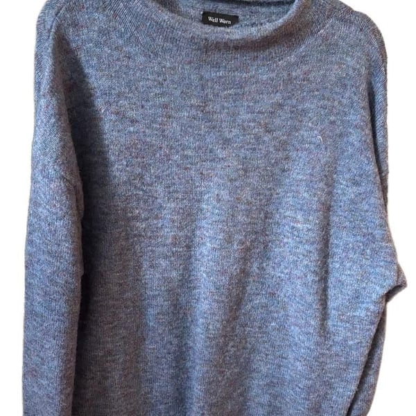 Well Worn Blue Marled Mock Neck Cozy Wool Blend Sweater XL