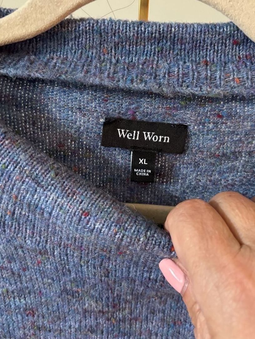 Well Worn Blue Marled Mock Neck Cozy Wool Blend Sweater XL 3
