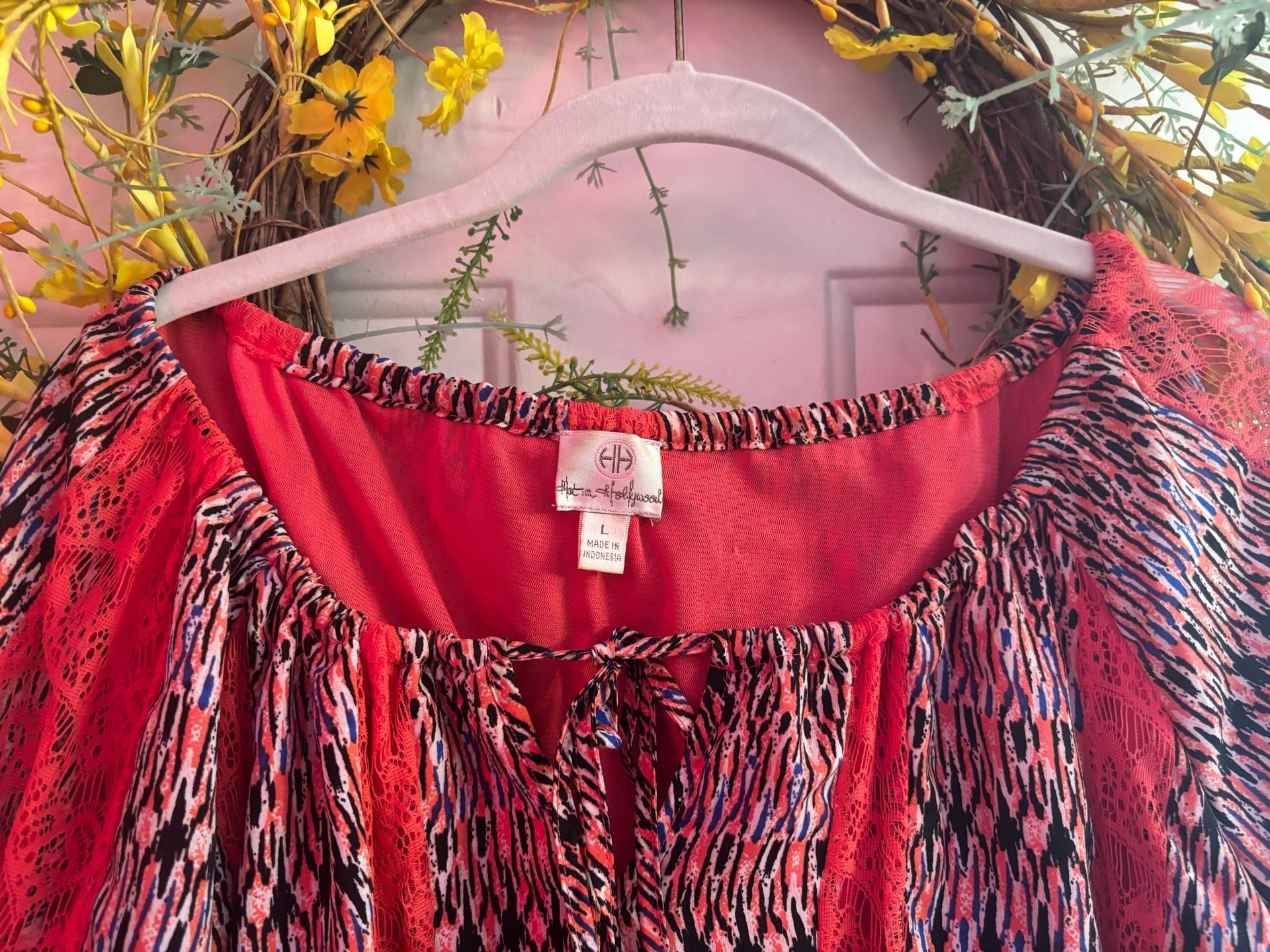 Hot in Hollywood Maya Peasant Blouse with Lace Multicolored Size L 3
