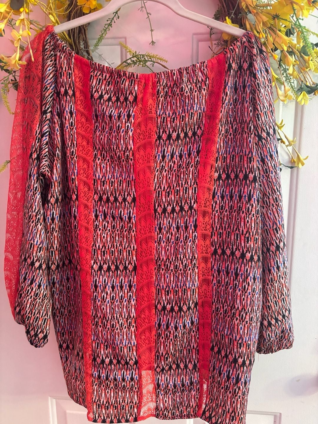 Hot in Hollywood Maya Peasant Blouse with Lace Multicolored Size L 5