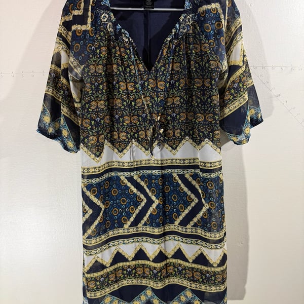 Enfocus Studio Boho Geometric Print Chiffon Tunic Mini Dress Size 8P
