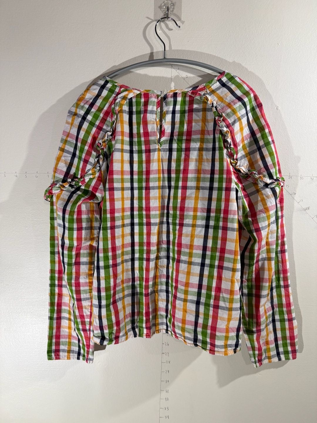 Crown & Ivy Multicolor Plaid Ruffle Shoulder Long Sleeve Blouse Size L 5