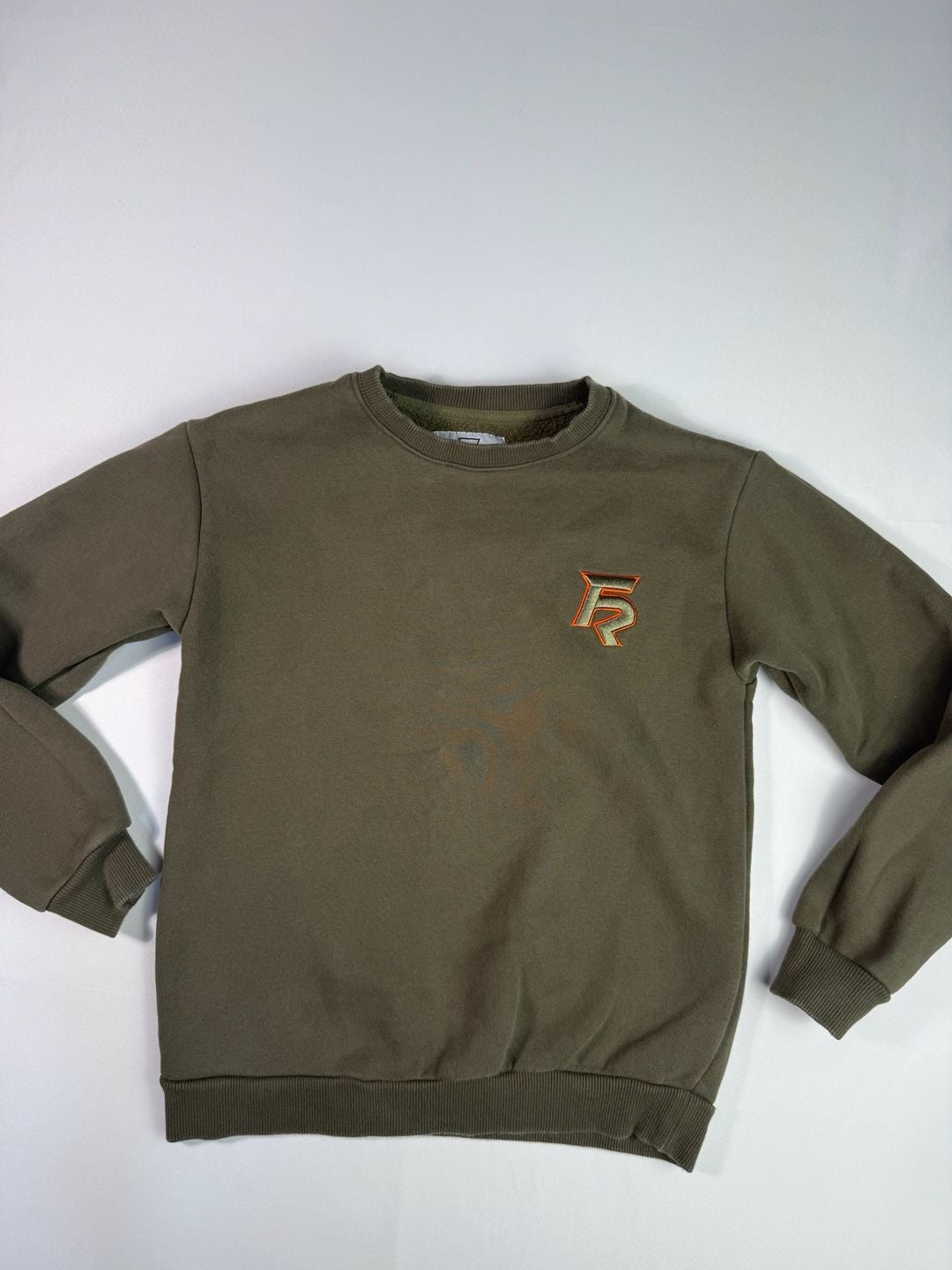 FLOWN N ROLL Custom Fight Gear Olive Green Crewneck Sweatshirt with Embroidered Logo YXL 2
