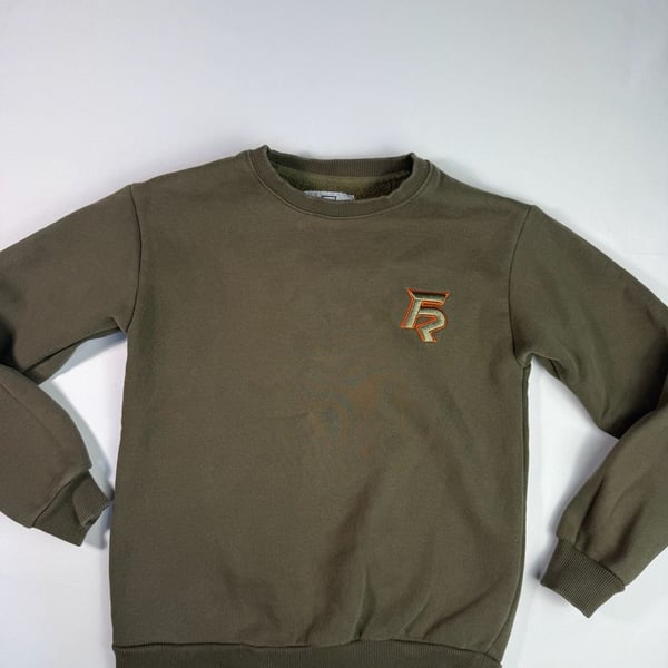 FLOWN N ROLL Custom Fight Gear Olive Green Crewneck Sweatshirt with Embroidered Logo YXL