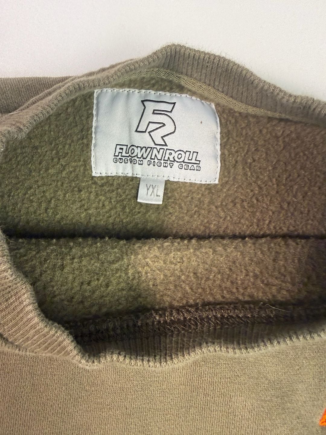 FLOWN N ROLL Custom Fight Gear Olive Green Crewneck Sweatshirt with Embroidered Logo YXL 3