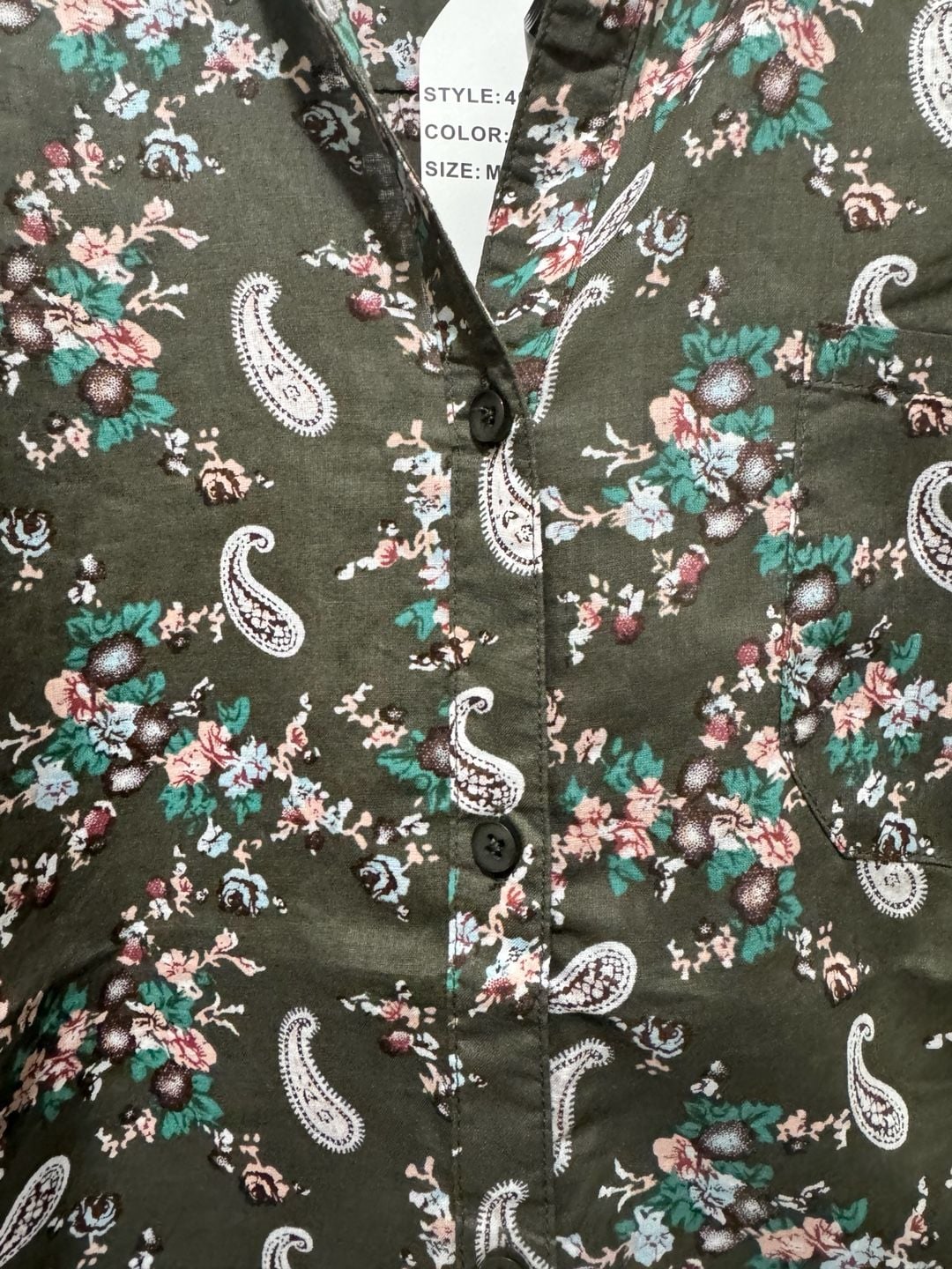 Women’s long sleeve Floral Paisley Button Down Blouse Size M Olive Green 5