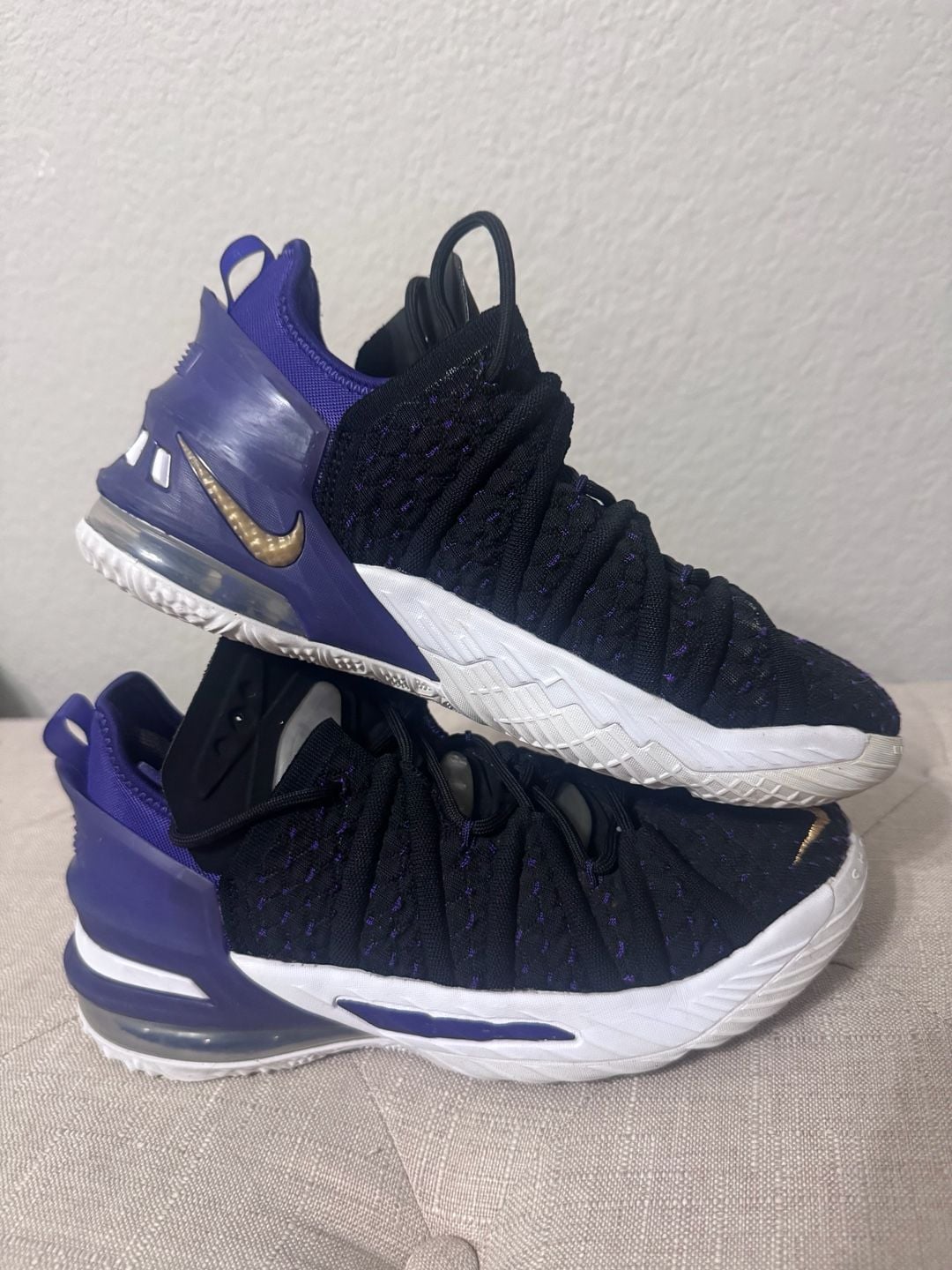 Nike LeBron 18 Lakers Basketball Shoes Black Psychic Purple Gold 2
