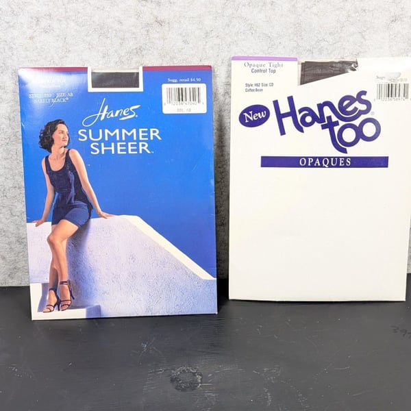 Lot of 2 Vintage Hanes Pantyhose - Summer Sheer & Hanes Too Opaques