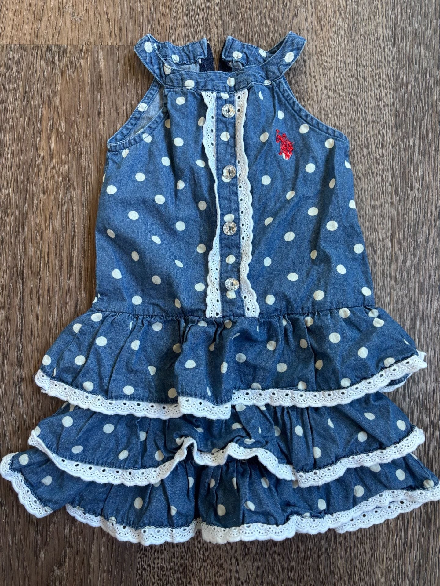 U.S. Polo Assn. Denim Polka Dot Ruffle Dress Size 2T 1