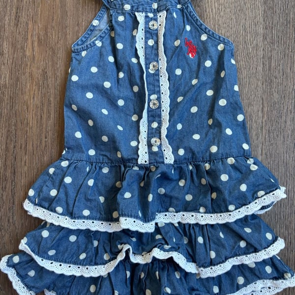 U.S. Polo Assn. Denim Polka Dot Ruffle Dress Size 2T