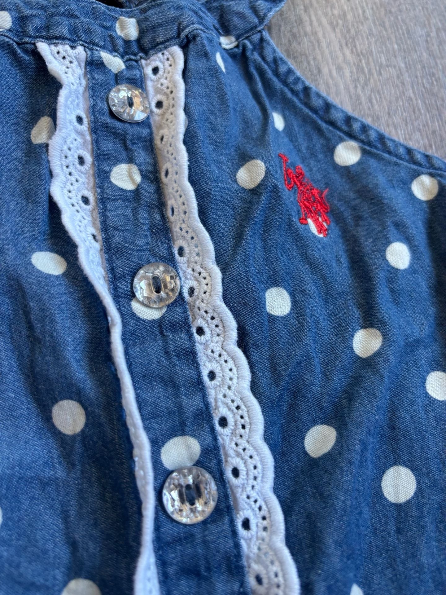 U.S. Polo Assn. Denim Polka Dot Ruffle Dress Size 2T 2
