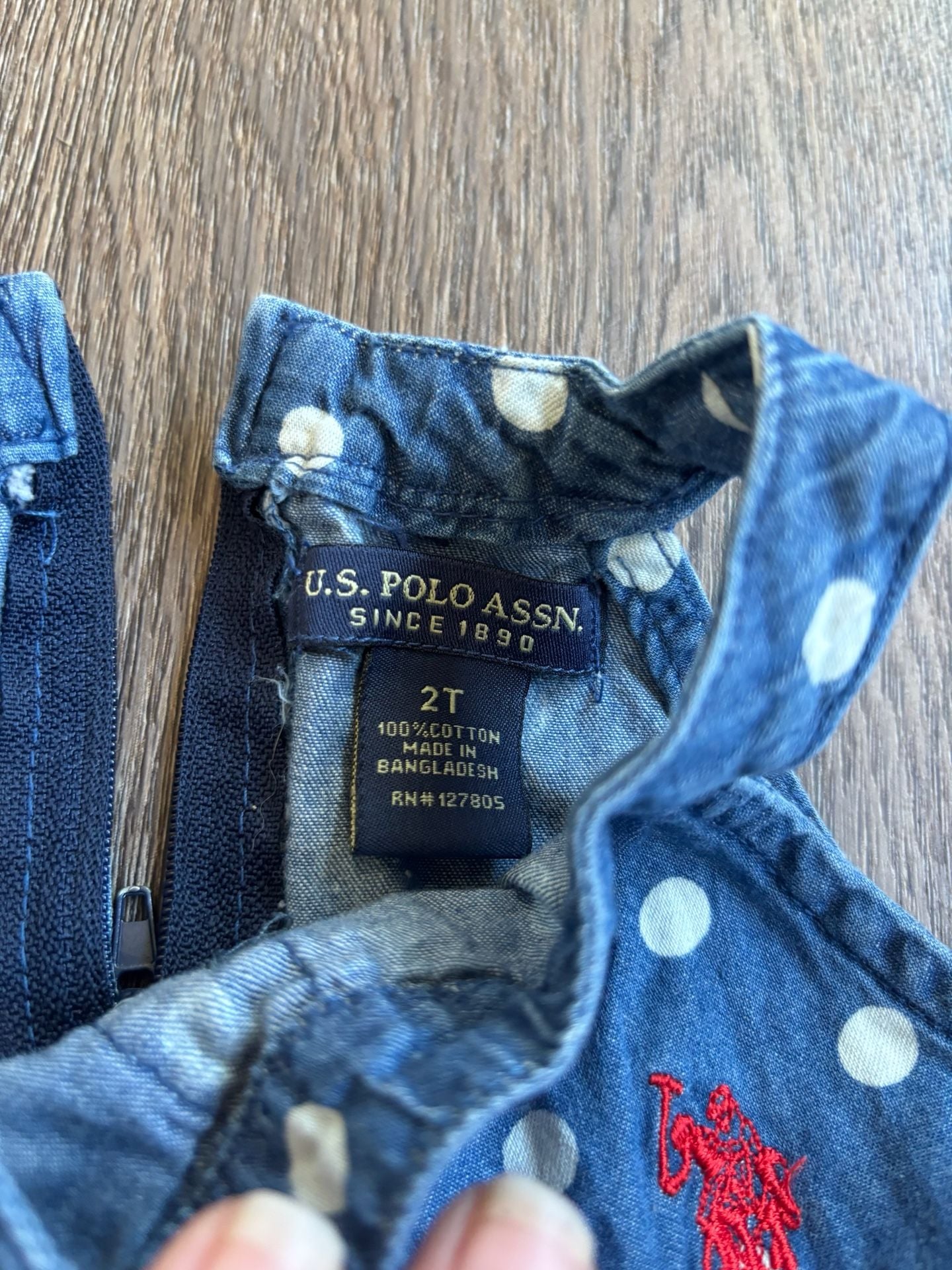 U.S. Polo Assn. Denim Polka Dot Ruffle Dress Size 2T 3