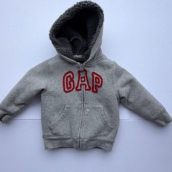 Baby Gap Gray Sherpa Lined Full Zip Hoodie Logo Sweatshirt Toddler 3T