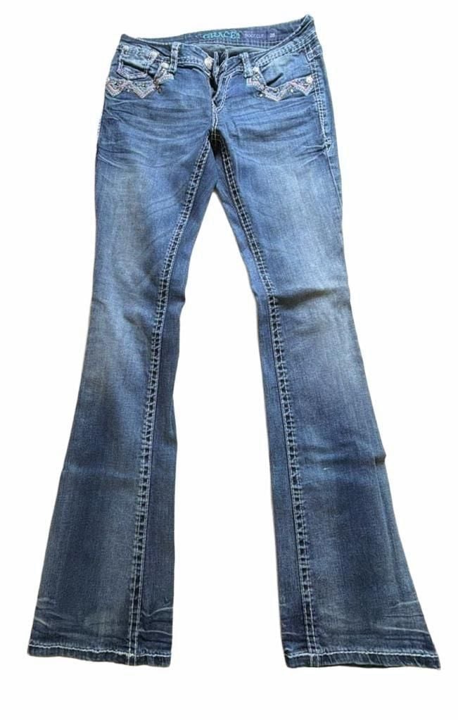 Grace in LA Boot Cut Jeans Women's Size 28 Embellished Aztec Pockets 2