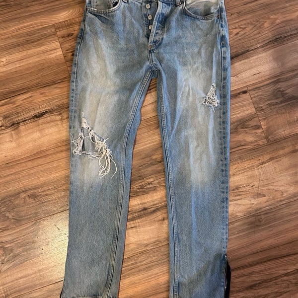 Zara Distressed Button Fly Jeans with Ankle Zippers Size 31