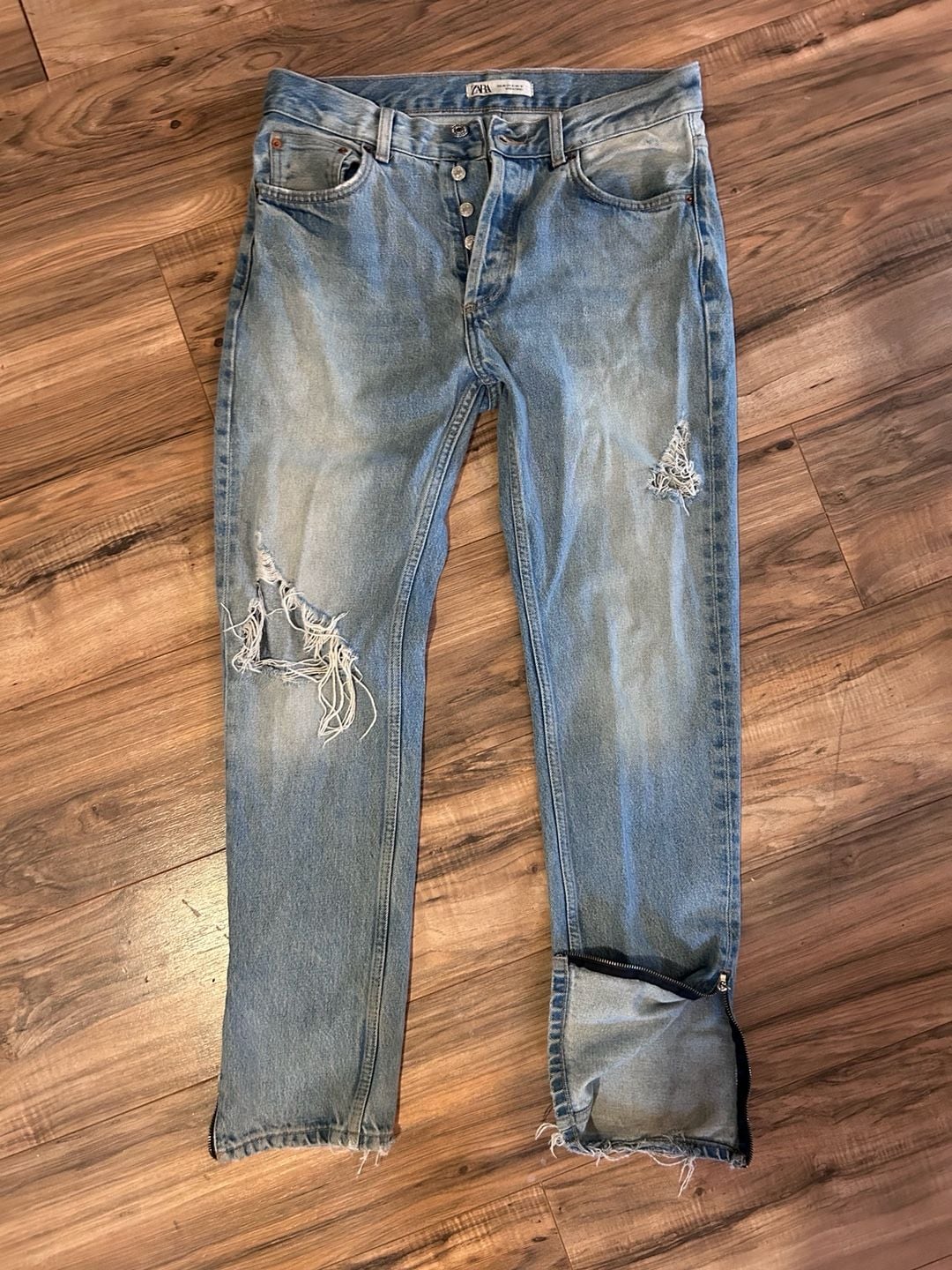 Zara Distressed Button Fly Jeans with Ankle Zippers Size 31 3
