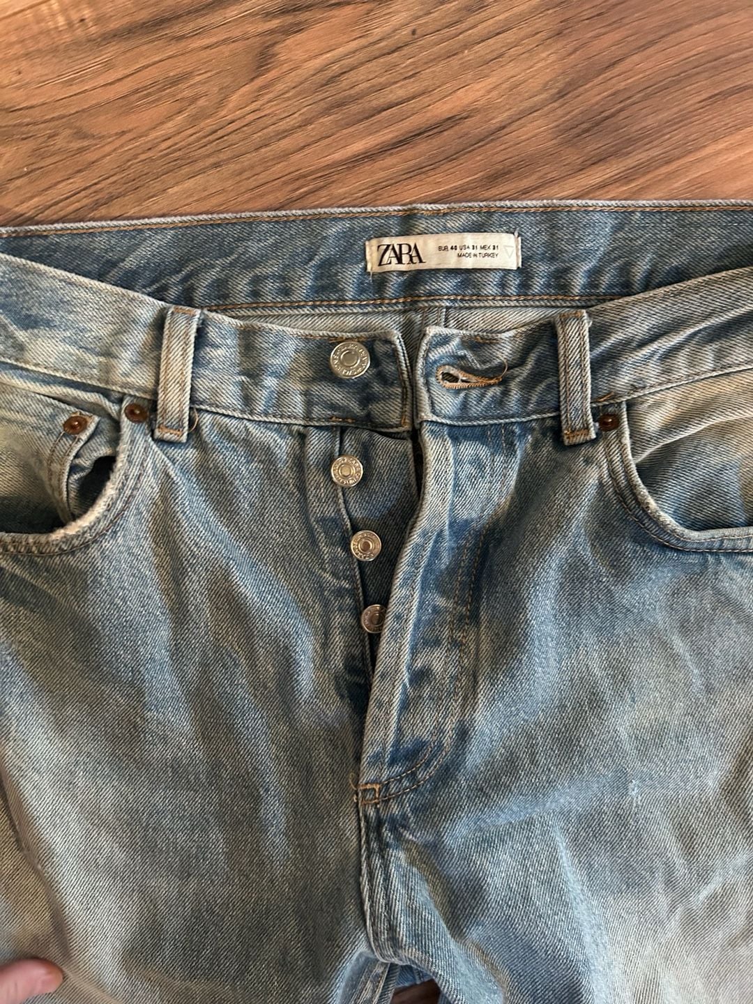 Zara Distressed Button Fly Jeans with Ankle Zippers Size 31 5