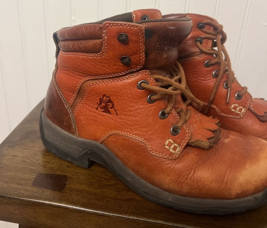 Rocky Brown Leather Lace Up Work Boots With Kiltie Size 7.5 MW 3