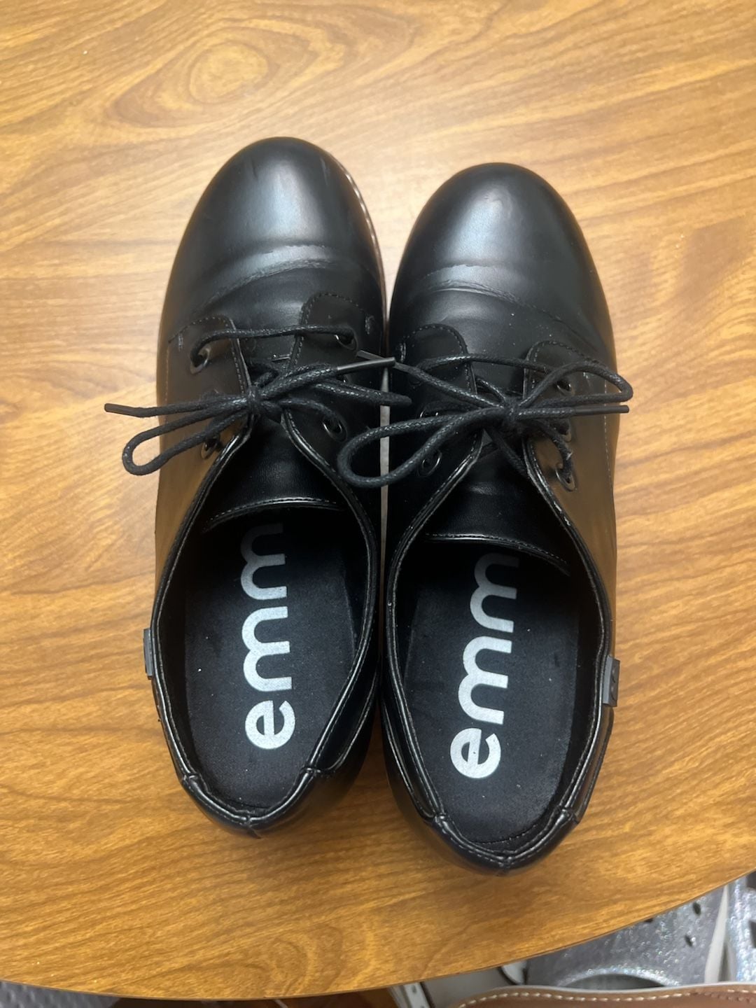 Emmshu Black Faux Leather Lace-Up Chunky Heel Oxford Shoes 7