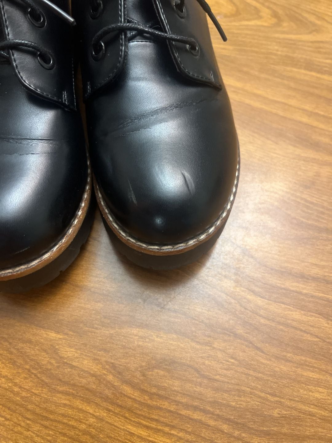 Emmshu Black Faux Leather Lace-Up Chunky Heel Oxford Shoes 11