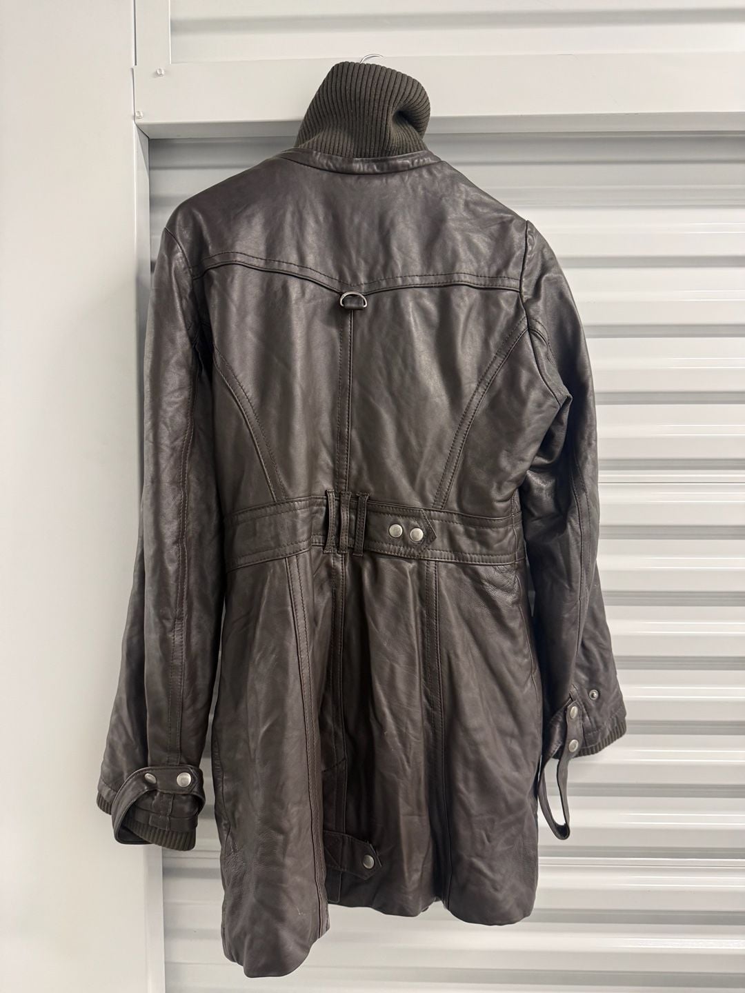 Miss Top Gun Vintage Brown Leather Trench Coat Pinup Lined Size XL 3
