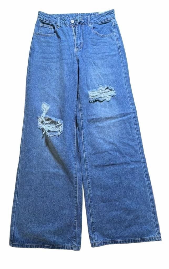SHEIN Ripped Wide Leg Denim Jeans 2