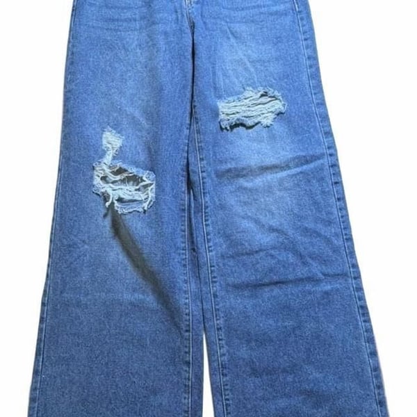 SHEIN Ripped Wide Leg Denim Jeans