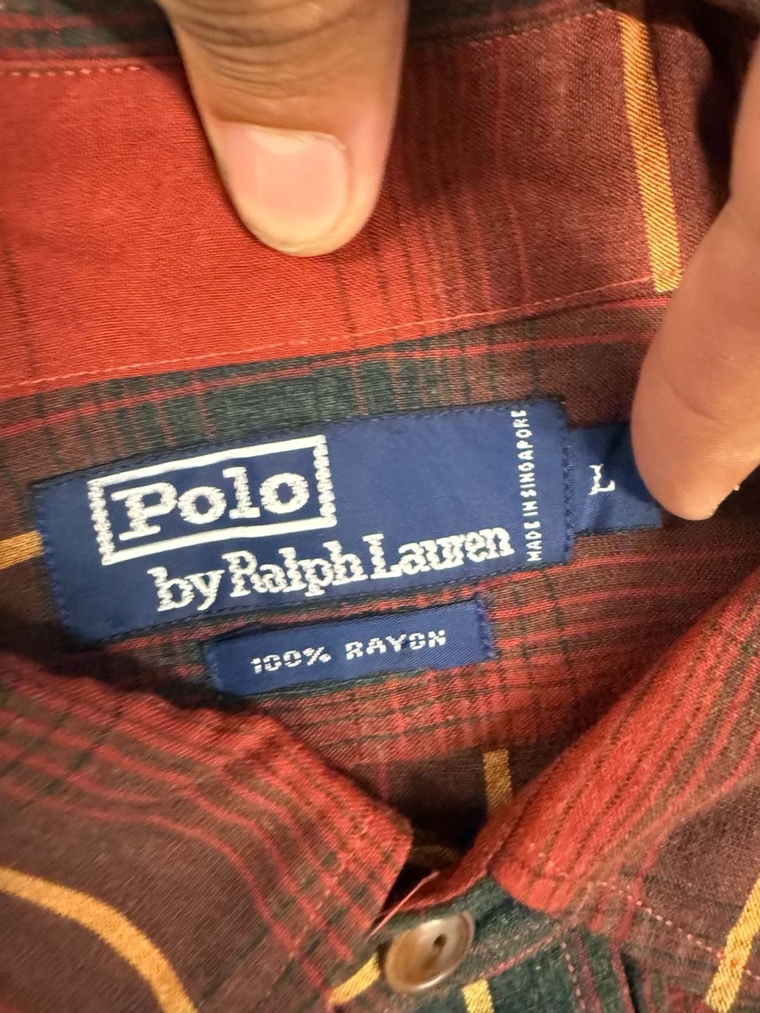 Polo by Ralph Lauren 100% Rayon Red Plaid Long Sleeve Button Up Shirt 3