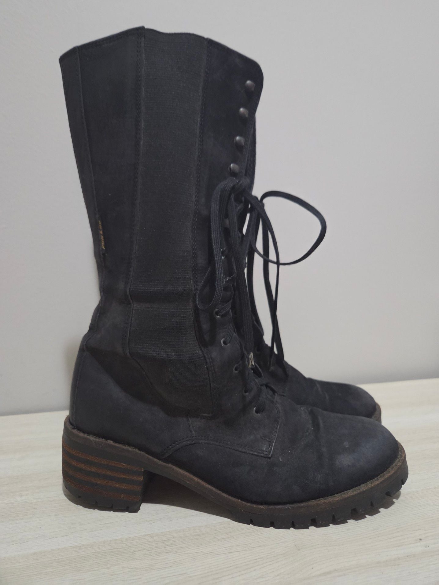 Fun & Go Black Suede Knee-High Lace-Up Combat Boots with Lug Sole 2