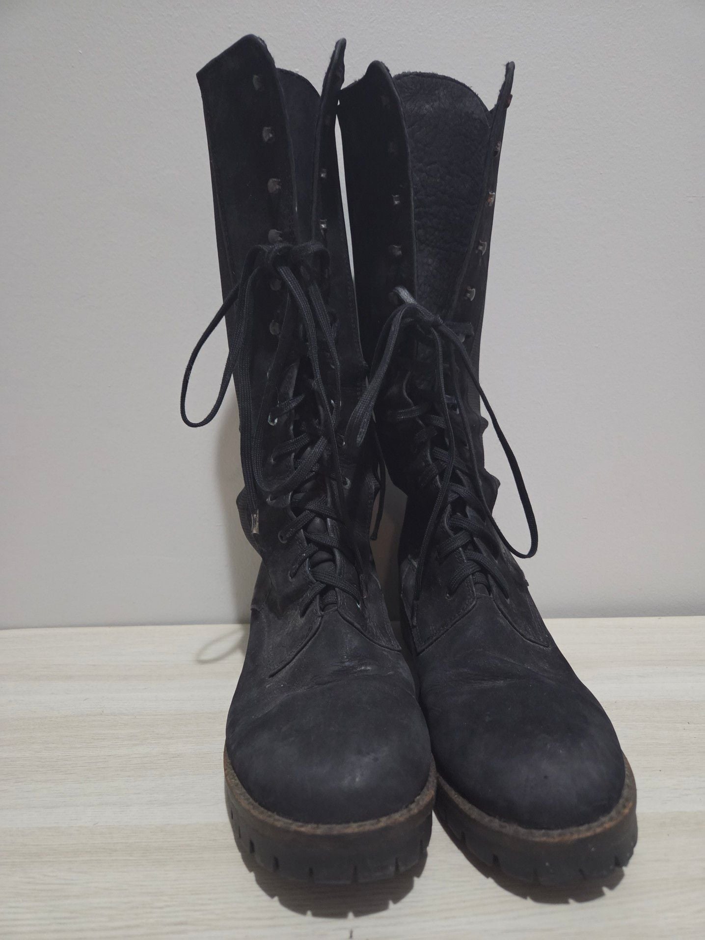 Fun & Go Black Suede Knee-High Lace-Up Combat Boots with Lug Sole 3