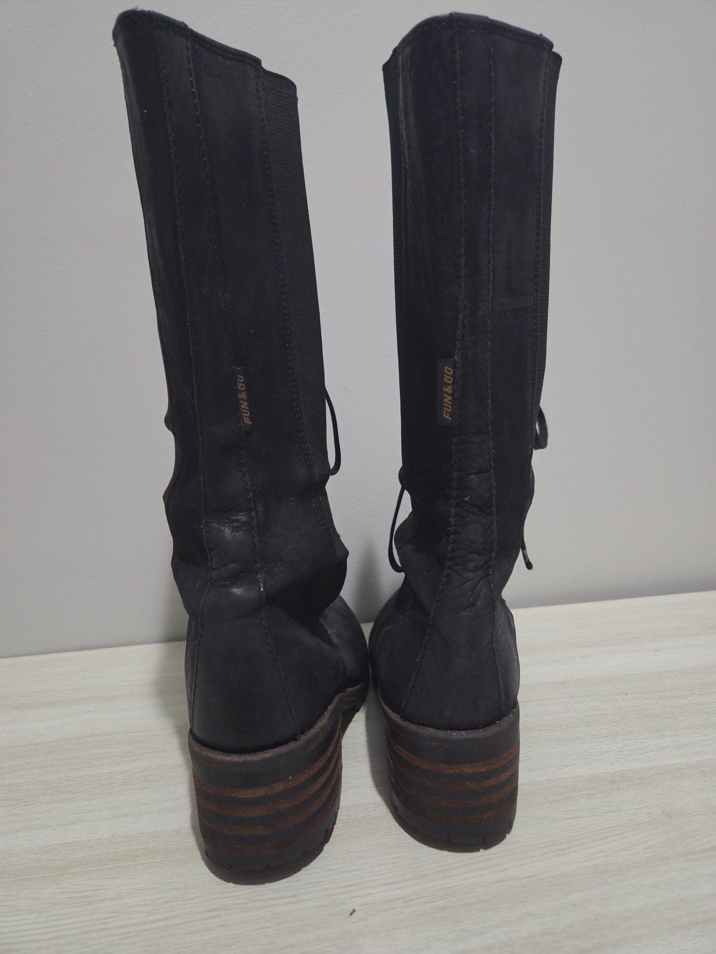 Fun & Go Black Suede Knee-High Lace-Up Combat Boots with Lug Sole 4